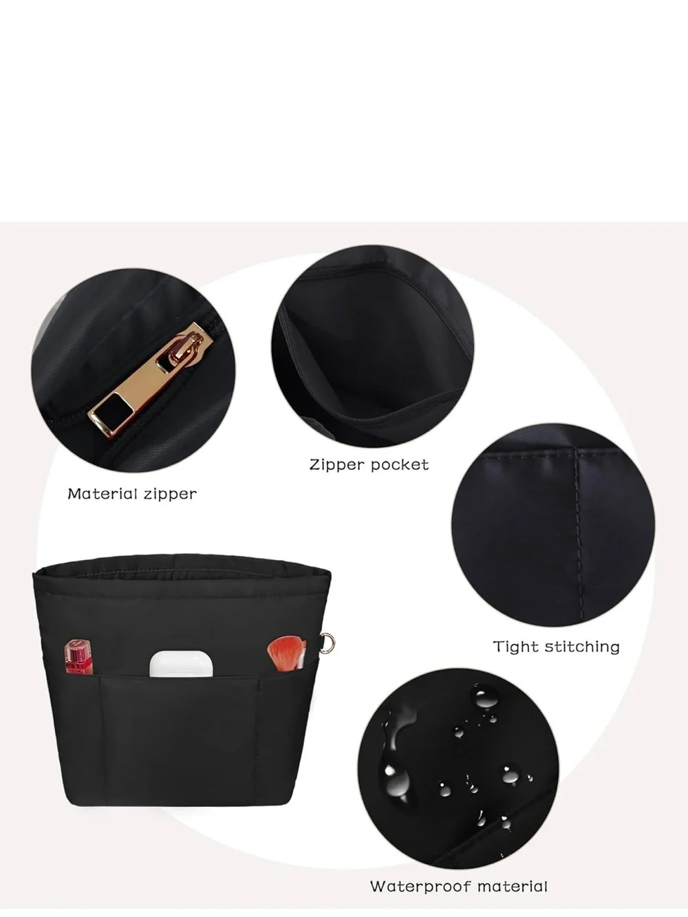 Purse Insert Organizers for Petite Tote Bag Organizer Shaper with Zipper Black